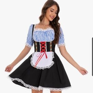 Blue and Black Lace-Up Dress